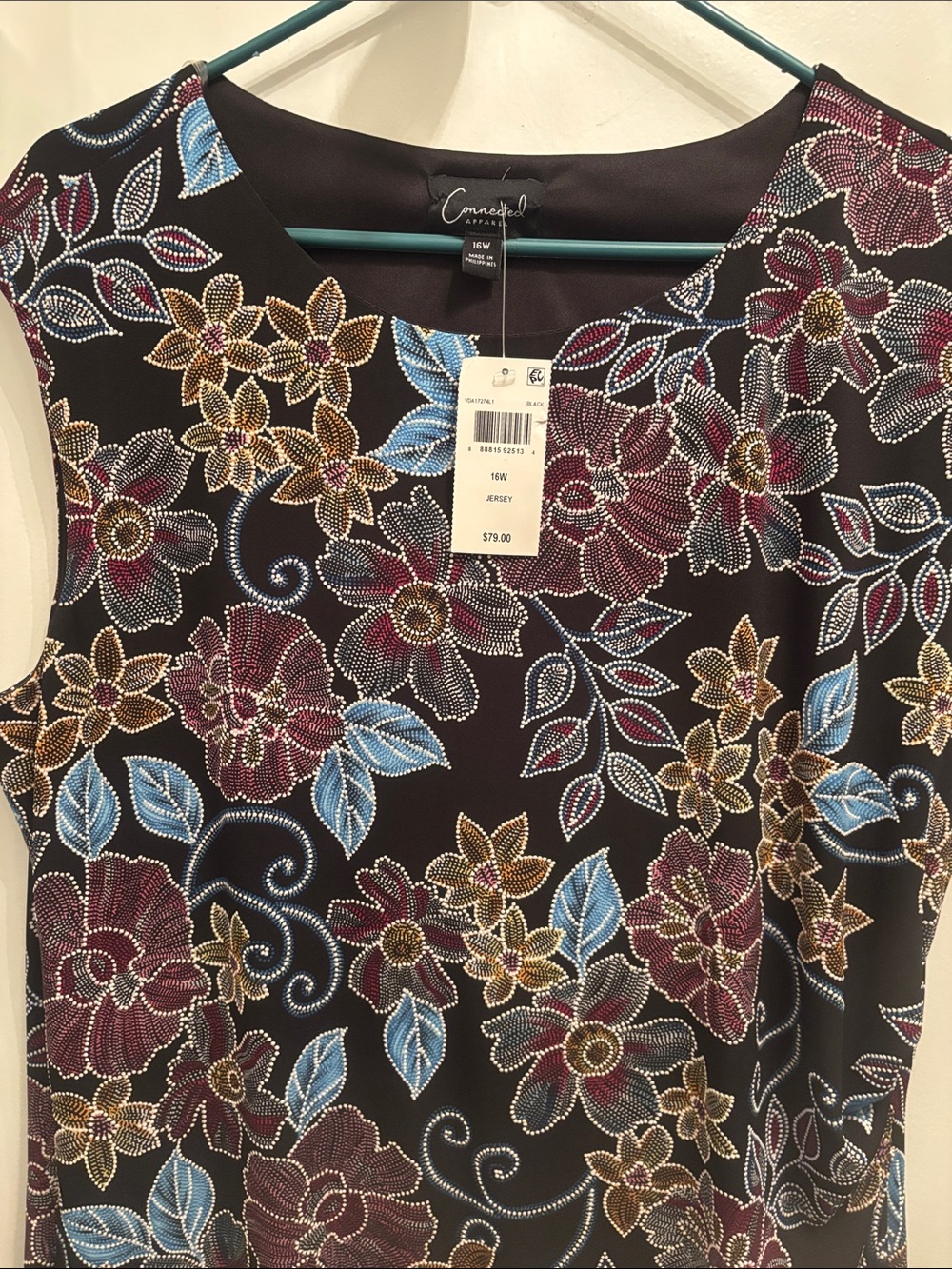 Connected Apparel Black Floral Sleeveless tunic 16W